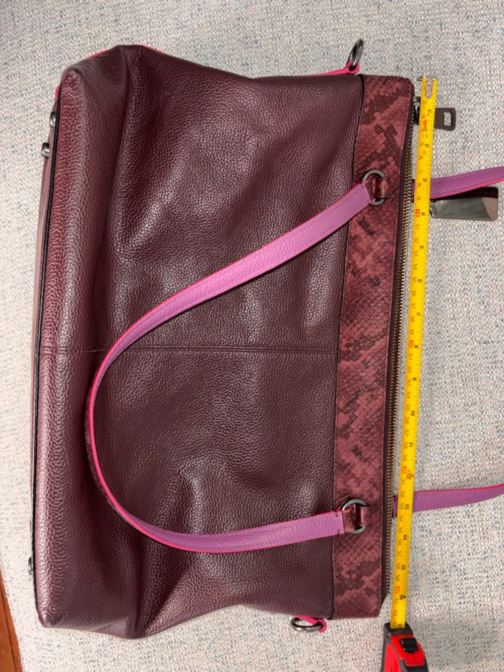 Coach Tyler Leather Tote Burgundy w/Purple/Snake Details, Crossbody Strap - Picture 12 of 16